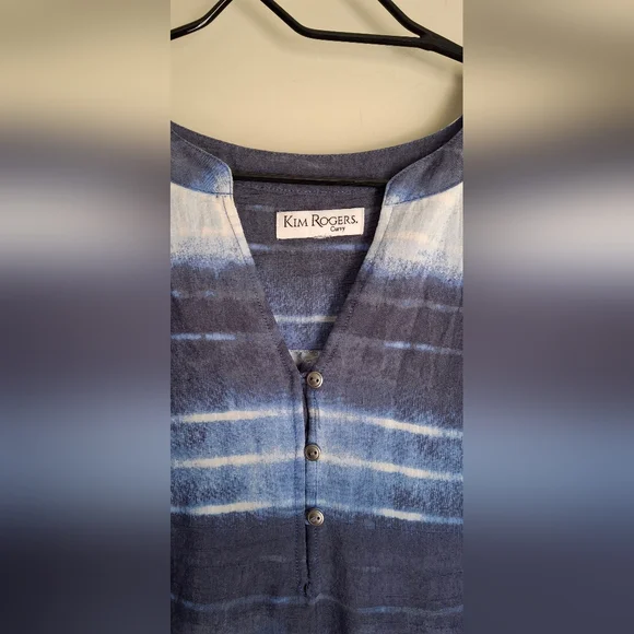 Kim Rogers Blue and White Women's Top Sz 2XL Rayob Poly Casual Trabel Cruise - Picture 3 of 8